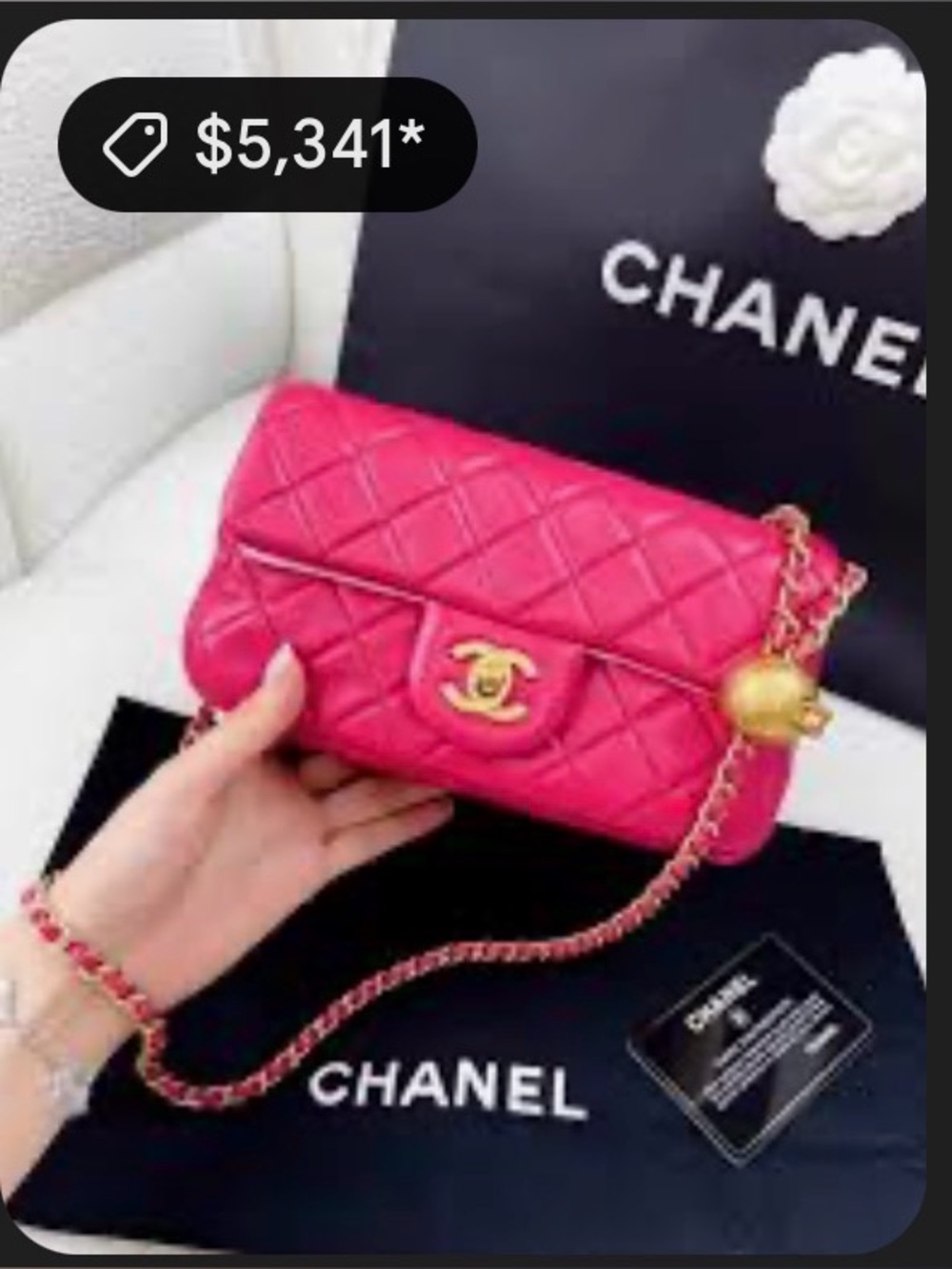 Chanel Mini Pearl Crush Quilted Lambskin flap Pink  bag - Picture 7 of 9